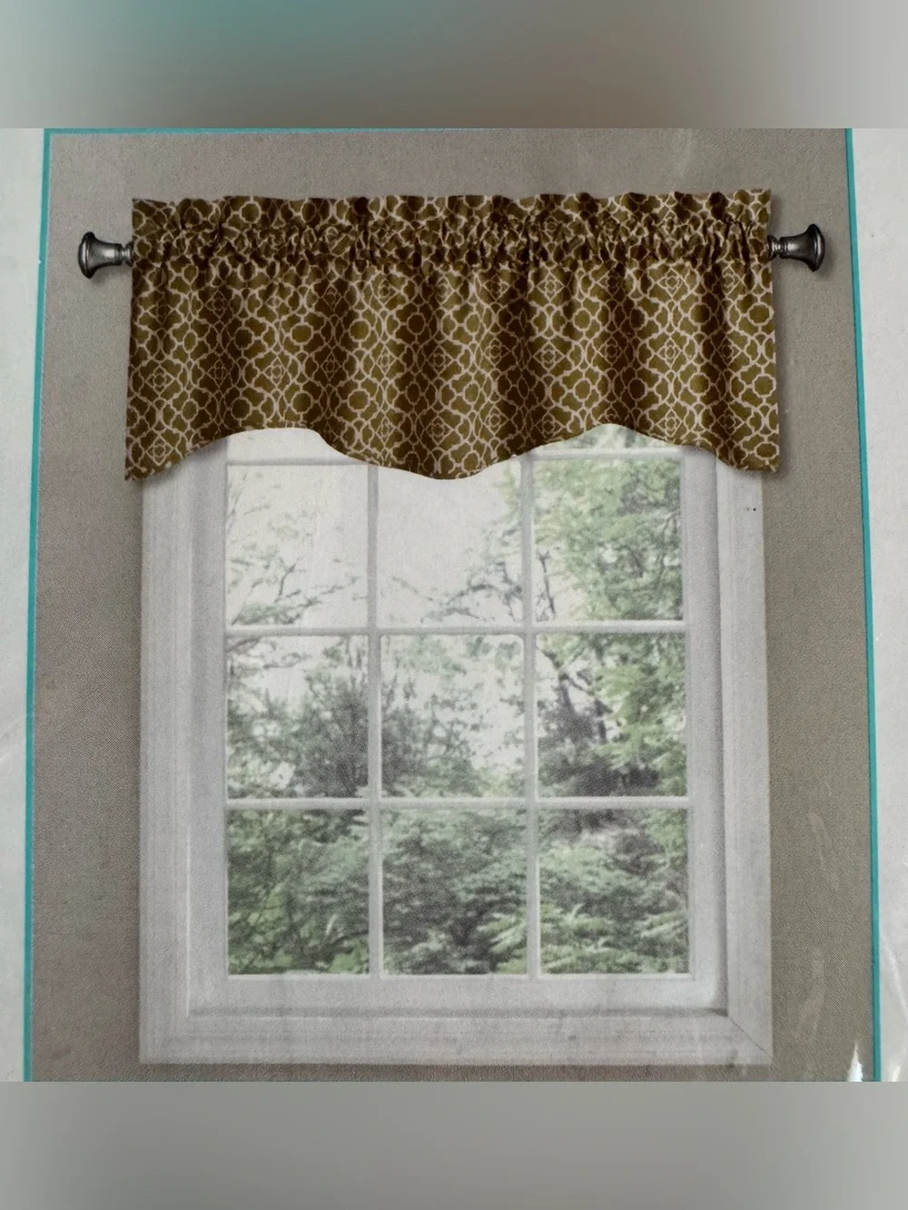 Waverly Lovely Lattice Cafe Wave Valance Curtain Brown Tan Geometric NWT